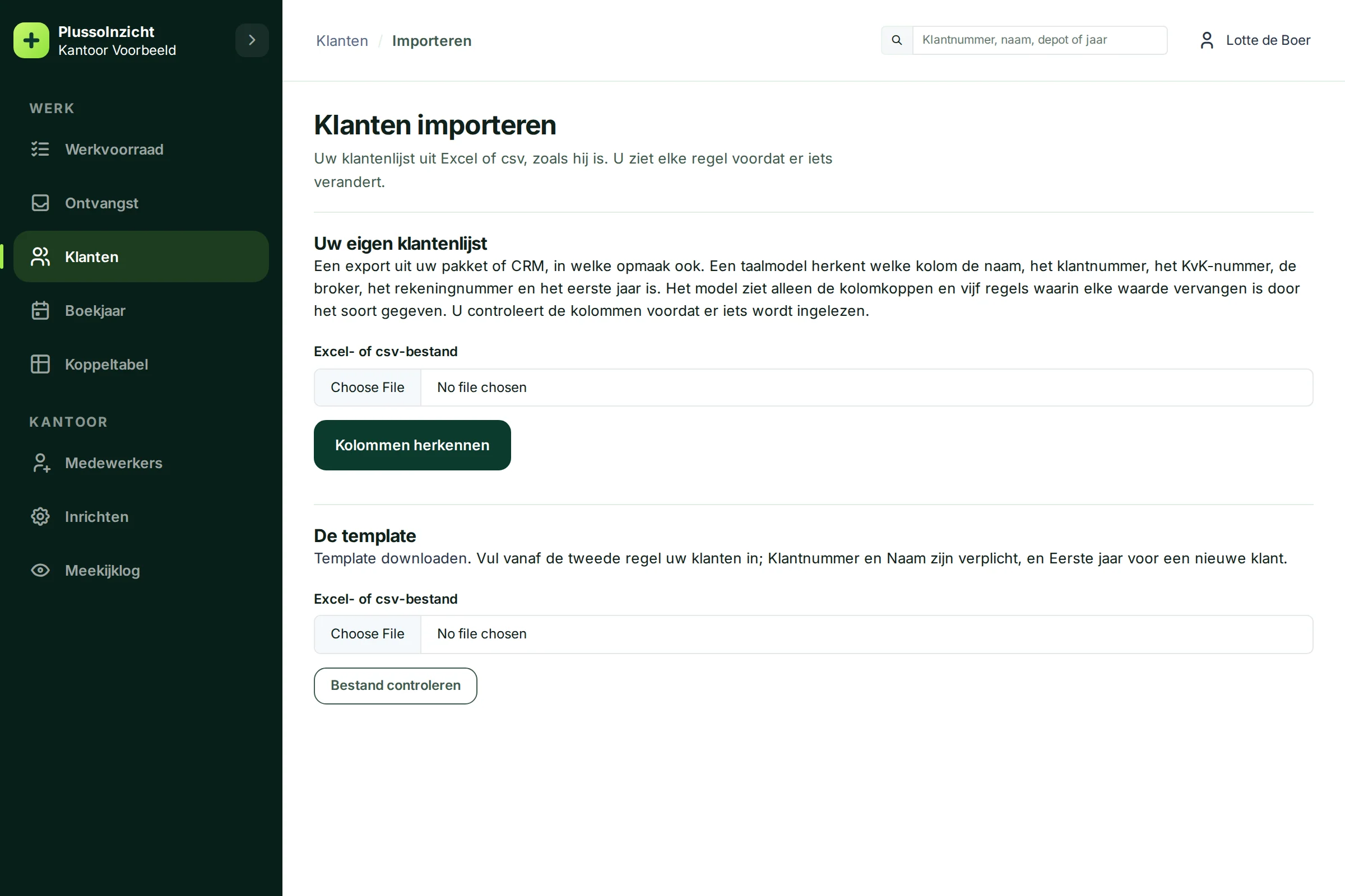 De pagina Klanten importeren met Uw eigen klantenlijst en De template